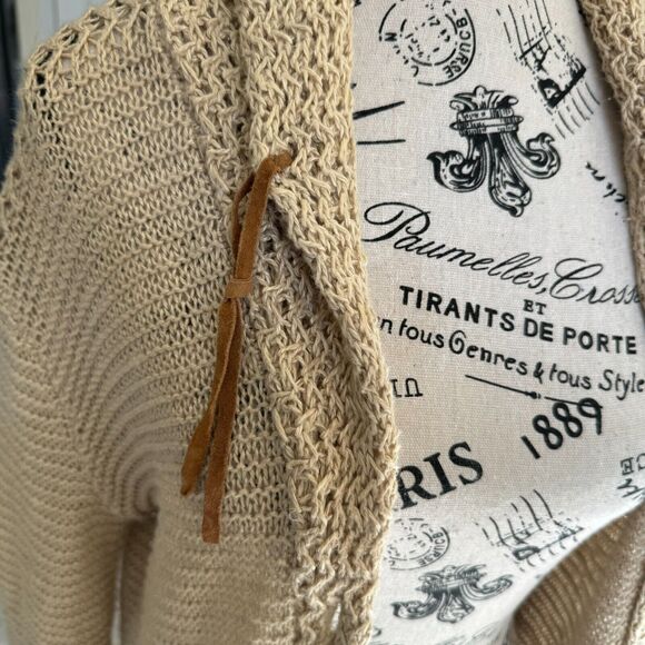 Ralph Lauren Women's 100% Linen Tan Open Knit Long Button Cardigan Size Small - Picture 2 of 8